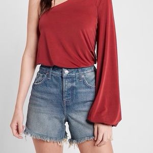 Mid Rise Covered Button Fly Boyfriend Jean Shorts